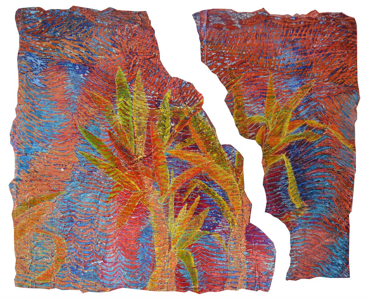 Chant d'Amazonie (76x71cm), huile sur affiches marouflées sur bois, 2016