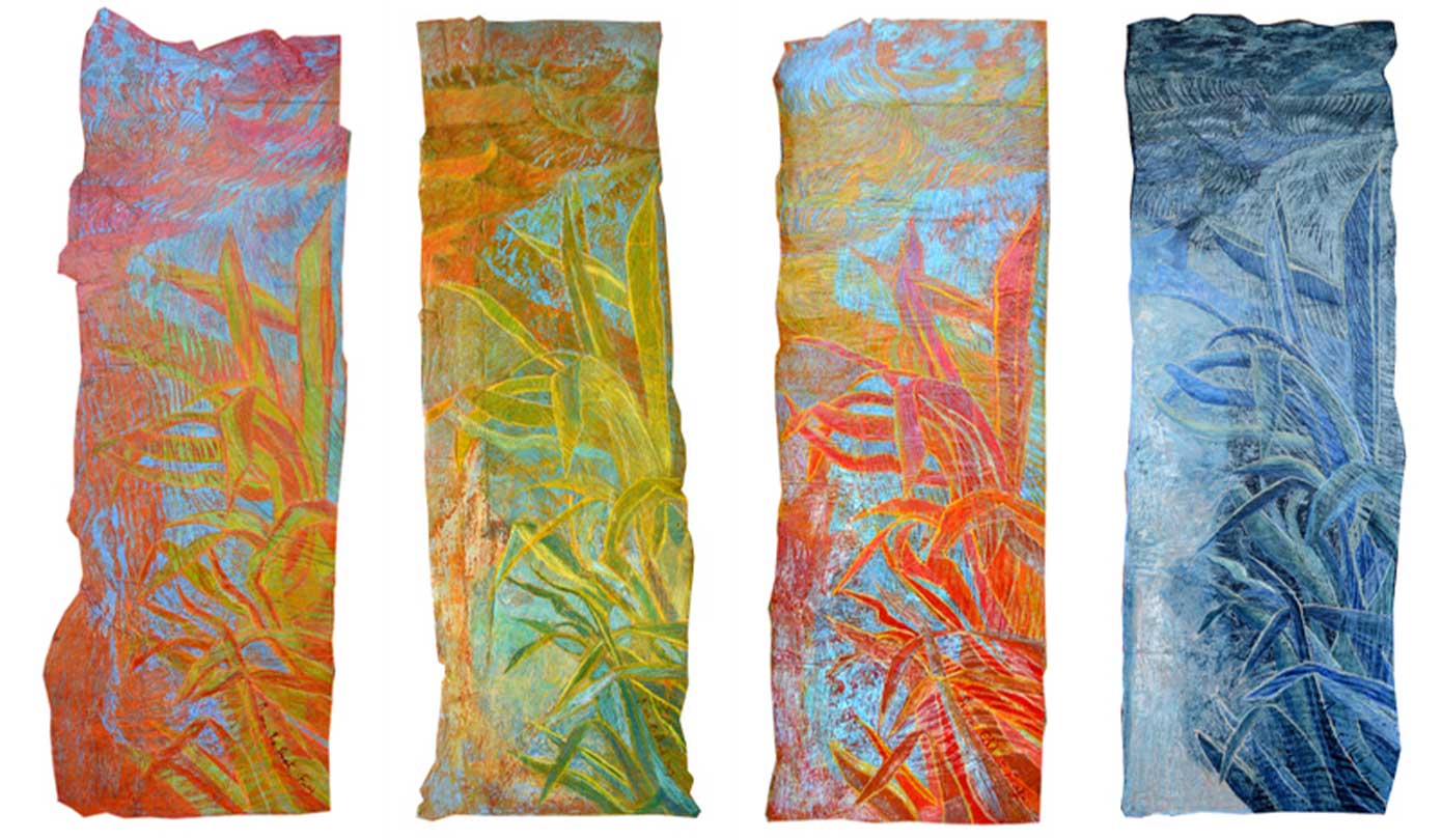 Roseaux (163x60 cm) Glycéro, oeufs et pastel sur affiches, 2014