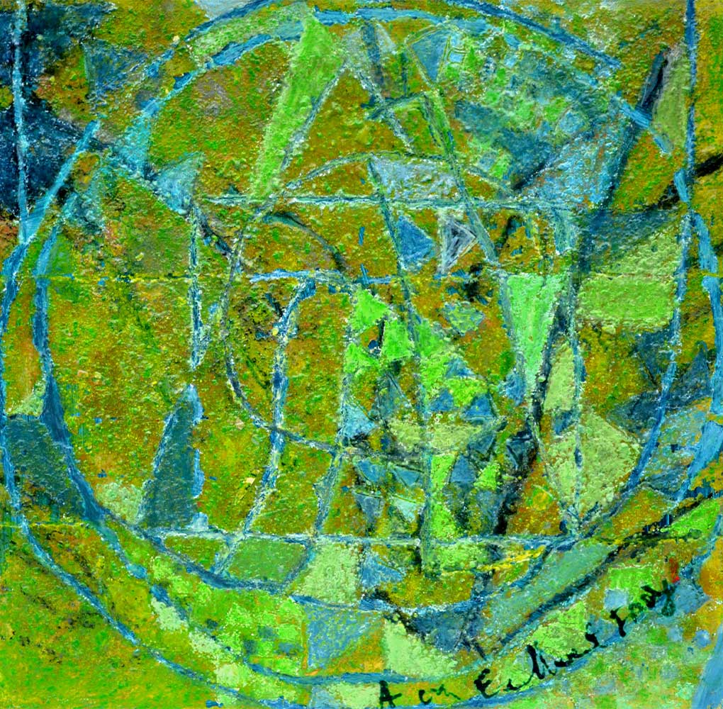 Divine Géométrie (34x34 cm), gouache et pigments sur papier marouflé sur bois, 2013