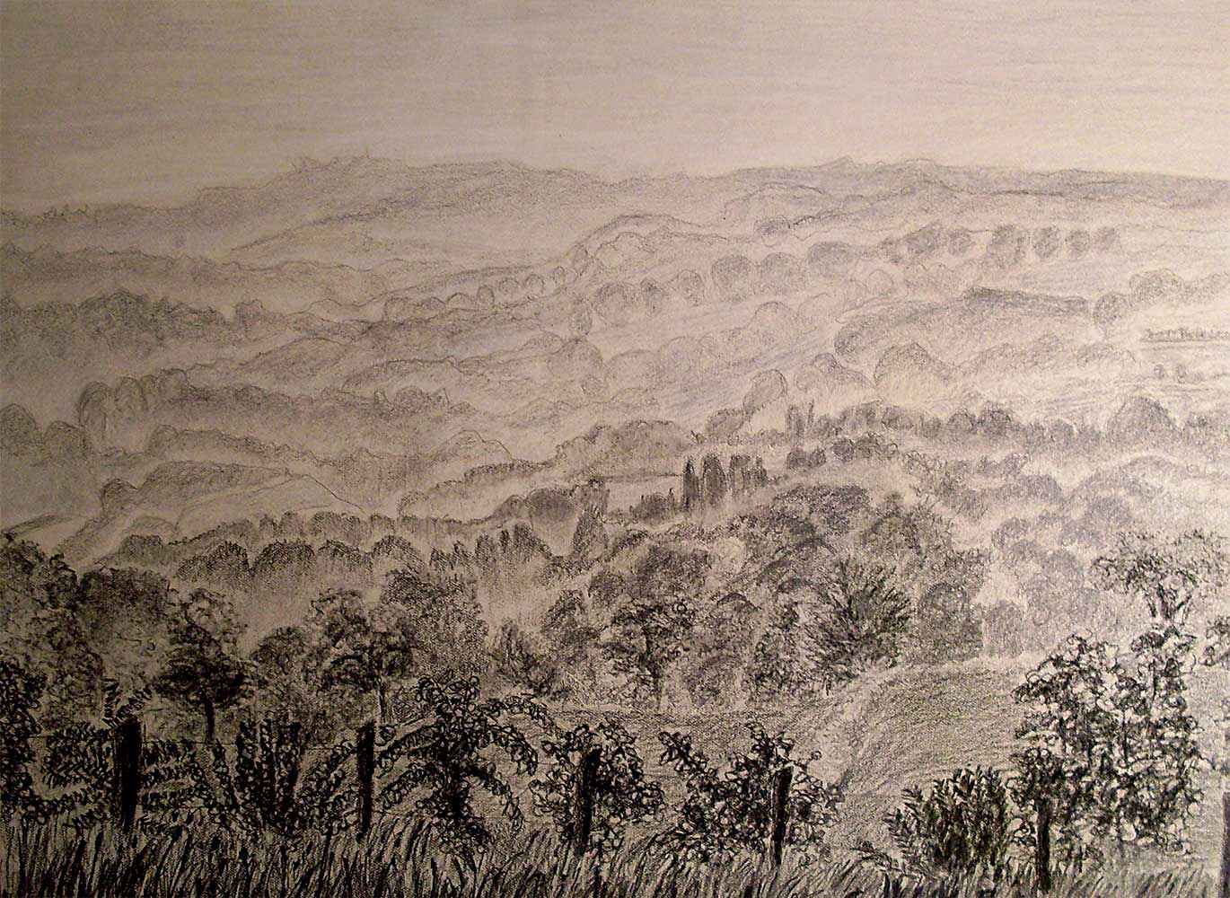 Vallée de la Sélune (26x36 cm), crayon et mine de plomb sur papier canson, 2015